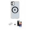 MARSİLYAN™- iPhone 11 Kılıf Pusula Form - Siyah 3D Antistatik Mat Seramik Nano Ekran Koruyucu + Turuncu Renkli Kamera Lens Koruma Cam