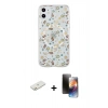 MARSİLYAN™- iPhone 11 Kılıf Pusula Form - Siyah 3D Antistatik Mat Seramik Nano Ekran Koruyucu + Turuncu Renkli Kamera Lens Koruma Cam