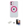 MARSİLYAN™- iPhone 11 Kılıf Pusula Form - Siyah 3D Antistatik Mat Seramik Nano Ekran Koruyucu + Turuncu Renkli Kamera Lens Koruma Cam