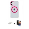 MARSİLYAN™- iPhone 11 Kılıf Pusula Form - Siyah 3D Antistatik Mat Seramik Nano Ekran Koruyucu + Yeşil Renkli Kamera Lens Koruma Cam