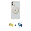MARSİLYAN™- iPhone 11 Kılıf Pusula Form - Siyah 3D Antistatik Seramik Nano Ekran Koruyucu + Rainbow Kamera Lens Koruma Cam - KI