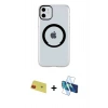 MARSİLYAN™- iPhone 11 Kılıf Pusula Form - Siyah 3D Antistatik Seramik Nano Ekran Koruyucu + Rainbow Kamera Lens Koruma Cam - KI