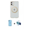 MARSİLYAN™- iPhone 11 Kılıf Pusula Form - Siyah 3D Antistatik Seramik Nano Ekran Koruyucu + Neon Fosforlu Kamera Lens - MI