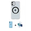 MARSİLYAN™- iPhone 11 Kılıf Pusula Form - Siyah 3D Antistatik Seramik Nano Ekran Koruyucu + Neon Fosforlu Kamera Lens - MI