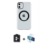 MARSİLYAN™- iPhone 11 Kılıf Pusula Form - Siyah 3D Antistatik Seramik Nano Ekran Koruyucu + Mavi PVD Metal Kamera Lens