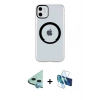 MARSİLYAN™- iPhone 11 Kılıf Pusula Form - Siyah 3D Antistatik Seramik Nano Ekran Koruyucu + Raze Metal Kamera Lens - MI