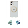 MARSİLYAN™- iPhone 11 Kılıf Pusula Form - Siyah 3D Antistatik Seramik Nano Ekran Koruyucu + Raze Metal Kamera Lens - MI