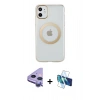 MARSİLYAN™- iPhone 11 Kılıf Pusula Form - Siyah 3D Antistatik Seramik Nano Ekran Koruyucu + Raze Metal Kamera Lens - MR