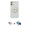 MARSİLYAN™- iPhone 11 Kılıf Pusula Form - Siyah 3D Antistatik Seramik Nano Ekran Koruyucu + Pers Alüminyum Kamera Lens - KI