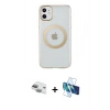 MARSİLYAN™- iPhone 11 Kılıf Pusula Form - Siyah 3D Antistatik Seramik Nano Ekran Koruyucu + Pers Alüminyum Kamera Lens - YL
