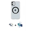 MARSİLYAN™- iPhone 11 Kılıf Pusula Form - Siyah 3D Antistatik Seramik Nano Ekran Koruyucu + Pers Alüminyum Kamera Lens - LT