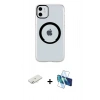 MARSİLYAN™- iPhone 11 Kılıf Pusula Form - Siyah 3D Antistatik Seramik Nano Ekran Koruyucu + Renkli Kamera Lens Koruma Cam - SI