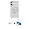MARSİLYAN™- iPhone 11 Kılıf Pusula Form - Siyah 3D Antistatik Seramik Nano Ekran Koruyucu + Renkli Kamera Lens Koruma Cam - SI