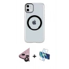 MARSİLYAN™- iPhone 11 Kılıf Pusula Form - Siyah 3D Antistatik Seramik Nano Ekran Koruyucu + Raze Metal Kamera Lens - SH