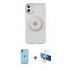 MARSİLYAN™- iPhone 11 Kılıf Pusula Form - Siyah 3D Antistatik Seramik Nano Ekran Koruyucu + Neon Fosforlu Kamera Lens - TU