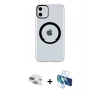MARSİLYAN™- iPhone 11 Kılıf Pusula Form - Siyah 3D Antistatik Seramik Nano Ekran Koruyucu + Yeşil Pers Alüminyum Kamera Lens