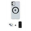 MARSİLYAN™- iPhone 11 Kılıf Pusula Form - Siyah 6D Antistatik Mat Seramik Hayalet Nano Ekran Koruyucu + Lacivert Pers Alüminyum Kamera Lens