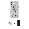 MARSİLYAN™- iPhone 11 Kılıf Pusula Form - Siyah 6D Antistatik Mat Seramik Hayalet Nano Ekran Koruyucu + Lacivert Pers Alüminyum Kamera Lens
