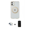 MARSİLYAN™- iPhone 11 Kılıf Pusula Form - Siyah 6D Antistatik Mat Seramik Hayalet Nano Ekran Koruyucu + Lacivert Pers Alüminyum Kamera Lens