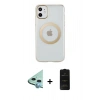 MARSİLYAN™- iPhone 11 Kılıf Pusula Form - Siyah 6D Antistatik Mat Seramik Hayalet Nano Ekran Koruyucu + Raze Metal Kamera Lens - MI