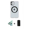 MARSİLYAN™- iPhone 11 Kılıf Pusula Form - Siyah 6D Antistatik Mat Seramik Hayalet Nano Ekran Koruyucu + Raze Metal Kamera Lens - MI