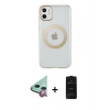 MARSİLYAN™- iPhone 11 Kılıf Pusula Form - Siyah 6D Antistatik Mat Seramik Hayalet Nano Ekran Koruyucu + Raze Metal Kamera Lens - KI