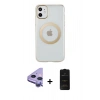 MARSİLYAN™- iPhone 11 Kılıf Pusula Form - Siyah 6D Antistatik Mat Seramik Hayalet Nano Ekran Koruyucu + Raze Metal Kamera Lens - MR