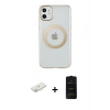 MARSİLYAN™- iPhone 11 Kılıf Pusula Form - Siyah 6D Antistatik Mat Seramik Hayalet Nano Ekran Koruyucu + Renkli Kamera Lens Koruma Cam - SI
