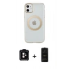 MARSİLYAN™- iPhone 11 Kılıf Pusula Form - Siyah 6D Antistatik Mat Seramik Hayalet Nano Ekran Koruyucu + Turuncu PVD Metal Kamera Lens