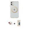 MARSİLYAN™- iPhone 11 Kılıf Pusula Form - Siyah 6D Mat Seramik Hayalet Nano Ekran Koruyucu + Kırmızı Pers Alüminyum Kamera Lens