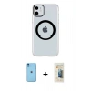 MARSİLYAN™- iPhone 11 Kılıf Pusula Form - Siyah 6D Mat Seramik Hayalet Nano Ekran Koruyucu + Neon Fosforlu Kamera Lens - MI