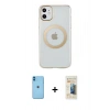 MARSİLYAN™- iPhone 11 Kılıf Pusula Form - Siyah 6D Mat Seramik Hayalet Nano Ekran Koruyucu + Neon Fosforlu Kamera Lens - MI