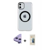 MARSİLYAN™- iPhone 11 Kılıf Pusula Form - Siyah 6D Mat Seramik Hayalet Nano Ekran Koruyucu + Mor Raze Metal Kamera Lens