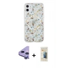 MARSİLYAN™- iPhone 11 Kılıf Pusula Form - Siyah 6D Mat Seramik Hayalet Nano Ekran Koruyucu + Mor Raze Metal Kamera Lens