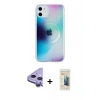 MARSİLYAN™- iPhone 11 Kılıf Pusula Form - Siyah 6D Mat Seramik Hayalet Nano Ekran Koruyucu + Mor Raze Metal Kamera Lens