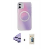MARSİLYAN™- iPhone 11 Kılıf Pusula Form - Siyah 6D Mat Seramik Hayalet Nano Ekran Koruyucu + Mor Raze Metal Kamera Lens