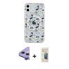 MARSİLYAN™- iPhone 11 Kılıf Pusula Form - Siyah 6D Mat Seramik Hayalet Nano Ekran Koruyucu + Mor Raze Metal Kamera Lens