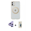 MARSİLYAN™- iPhone 11 Kılıf Pusula Form - Siyah 6D Mat Seramik Hayalet Nano Ekran Koruyucu + Mor Raze Metal Kamera Lens