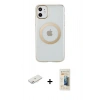 MARSİLYAN™- iPhone 11 Kılıf Pusula Form - Siyah 6D Mat Seramik Hayalet Nano Ekran Koruyucu + Renkli Kamera Lens Koruma Cam - PE