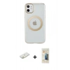 MARSİLYAN™- iPhone 11 Kılıf Pusula Form - Siyah 6D Mat Seramik Hayalet Nano Ekran Koruyucu + Renkli Kamera Lens Koruma Cam - TU