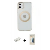 MARSİLYAN™- iPhone 11 Kılıf Pusula Form - Siyah 6D Mat Seramik Hayalet Nano Ekran Koruyucu + Renkli Kamera Lens Koruma Cam - SI