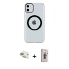 MARSİLYAN™- iPhone 11 Kılıf Pusula Form - Siyah Bilvis 3D Cam Ekran Koruyucu + Pers Alüminyum Kamera Lens - GD