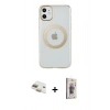 MARSİLYAN™- iPhone 11 Kılıf Pusula Form - Siyah Bilvis 3D Cam Ekran Koruyucu + Pers Alüminyum Kamera Lens - GD
