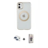 MARSİLYAN™- iPhone 11 Kılıf Pusula Form - Siyah Bilvis 3D Cam Ekran Koruyucu + Pers Alüminyum Kamera Lens - LT