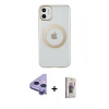MARSİLYAN™- iPhone 11 Kılıf Pusula Form - Siyah Bilvis 3D Cam Ekran Koruyucu + Raze Metal Kamera Lens - MR