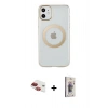 MARSİLYAN™- iPhone 11 Kılıf Pusula Form - Siyah Bilvis 3D Cam Ekran Koruyucu + Pers Alüminyum Kamera Lens - KI