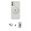MARSİLYAN™- iPhone 11 Kılıf Pusula Form - Siyah Bilvis 3D Cam Ekran Koruyucu + Pers Alüminyum Kamera Lens - YL