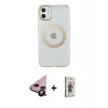MARSİLYAN™- iPhone 11 Kılıf Pusula Form - Siyah Bilvis 3D Cam Ekran Koruyucu + Raze Metal Kamera Lens - SH