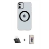 MARSİLYAN™- iPhone 11 Kılıf Pusula Form - Siyah Bilvis 3D Cam Ekran Koruyucu + Şeffaf Kamera Lens Koruma Cam