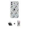 MARSİLYAN™- iPhone 11 Kılıf Pusula Form - Siyah Bilvis 3D Cam Ekran Koruyucu + Şeffaf Kamera Lens Koruma Cam